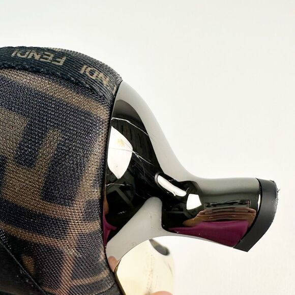 FENDI Colibri Mesh Leather Chelsea Booties Size 37.5 Brown Black FF Ankle Boots - Picture 13 of 15